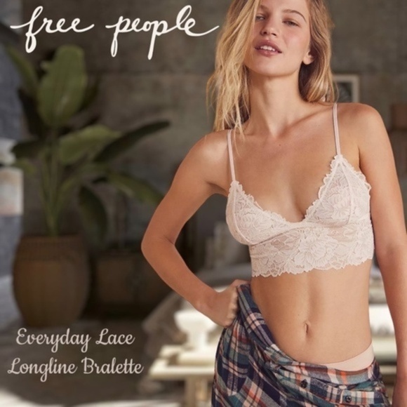 FREE PEOPLE Everyday Longline Lace Bralette NWT/Heavenly Pink/LG - Picture 1 of 16